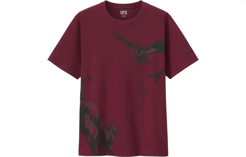 UNIQLO T Shirts Unisex Maroon Crew Neck Moderate Straight Fit