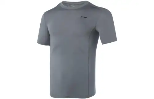Li Ning Training Series T Shirts Men's Dark Gray Green Crew Neck Moderate Straight Fit