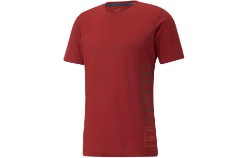 PUMA T Shirts Men's Dark Red Crew Neck Moderate Straight Fit