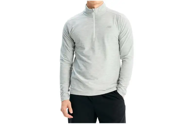 New Balance T Shirts Men's Gray Stand Collar Moderate Straight Fit
