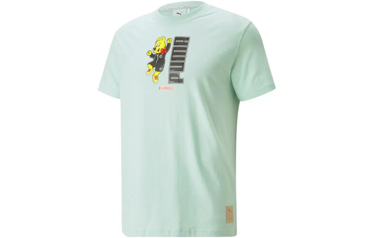 PUMA T-Shirts Men's Light Green Crew Neck Moderate Straight Fit