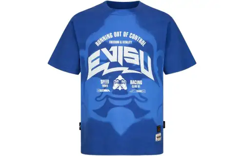 EVISU T Shirts Men's Blue Crew Neck Moderate Straight Fit