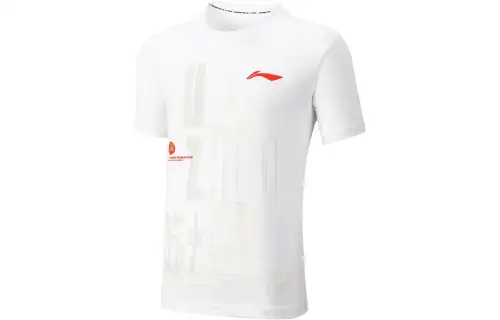 Li Ning Badminton Collection T Shirts Unisex Standard White Crew Neck Moderate Straight Fit