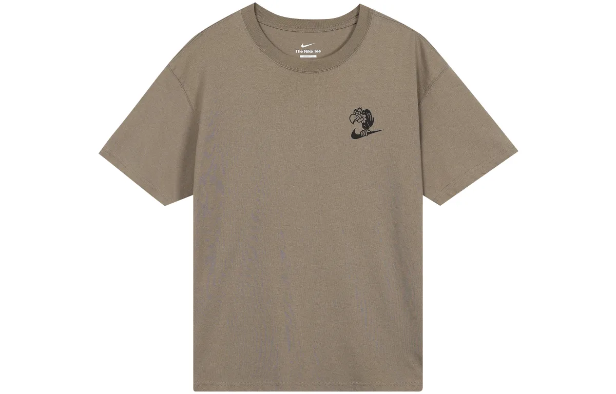Nike T-Shirts Men's Olive Gray Crew Neck Moderate Straight Fit