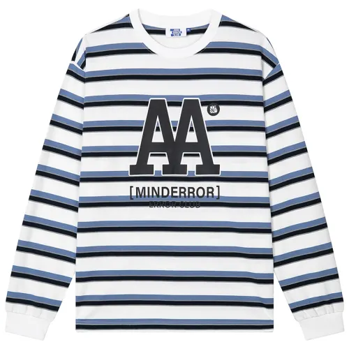 MIND ERROR T Shirts Unisex Blue Stripes Pattern Crew Neck Moderate Other