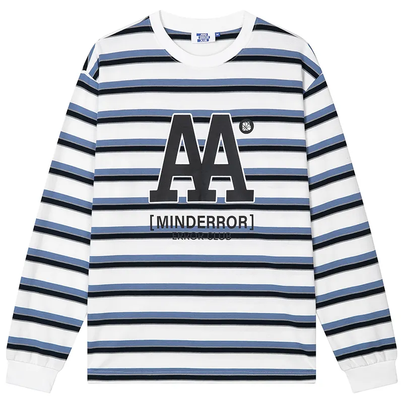 MIND ERROR T Shirts Unisex Blue Stripes Pattern Crew Neck Moderate Other