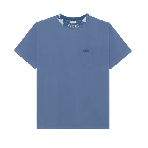 DIOR T Shirts Men's Blue Crew Neck Moderate Straight Fit