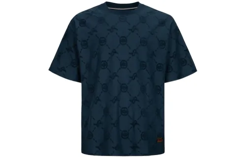 EVISU T Shirts Men's Black All Over Print Crew Neck Moderate Straight Fit