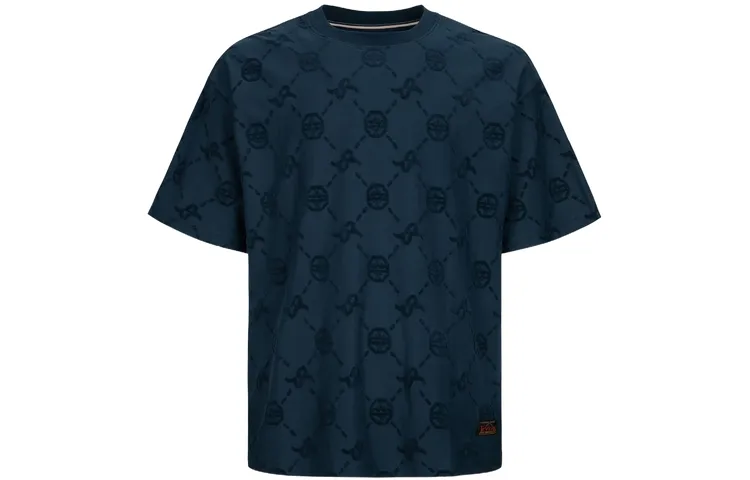 EVISU T Shirts Men's Black All Over Print Crew Neck Moderate Straight Fit