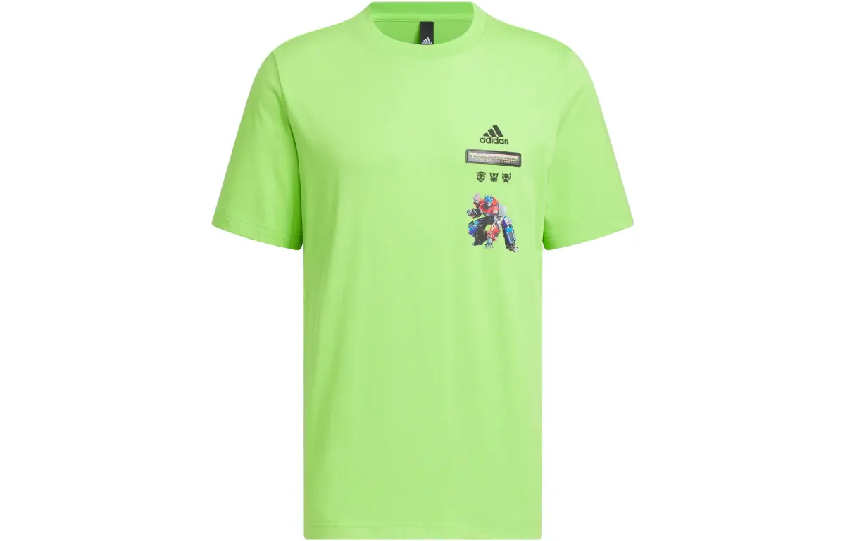 Adidas T-Shirts Men's Half Neon Green Crew Neck Moderate Straight Fit