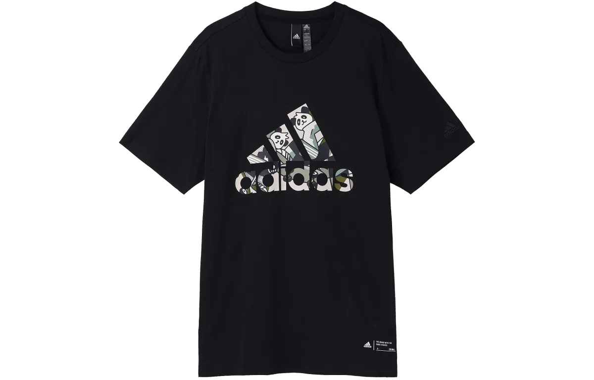 Adidas T-Shirts Men's Black Crew Neck Moderate Straight Fit