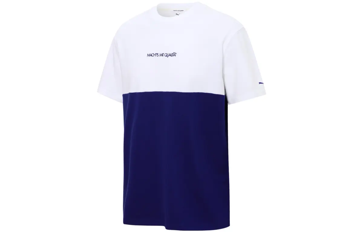 PUMA T-Shirts Unisex Blue With White Lettering Crew Neck Moderate Straight Fit
