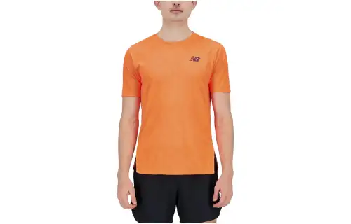 New Balance T Shirts Men's Orange Crew Neck Moderate Straight Fit