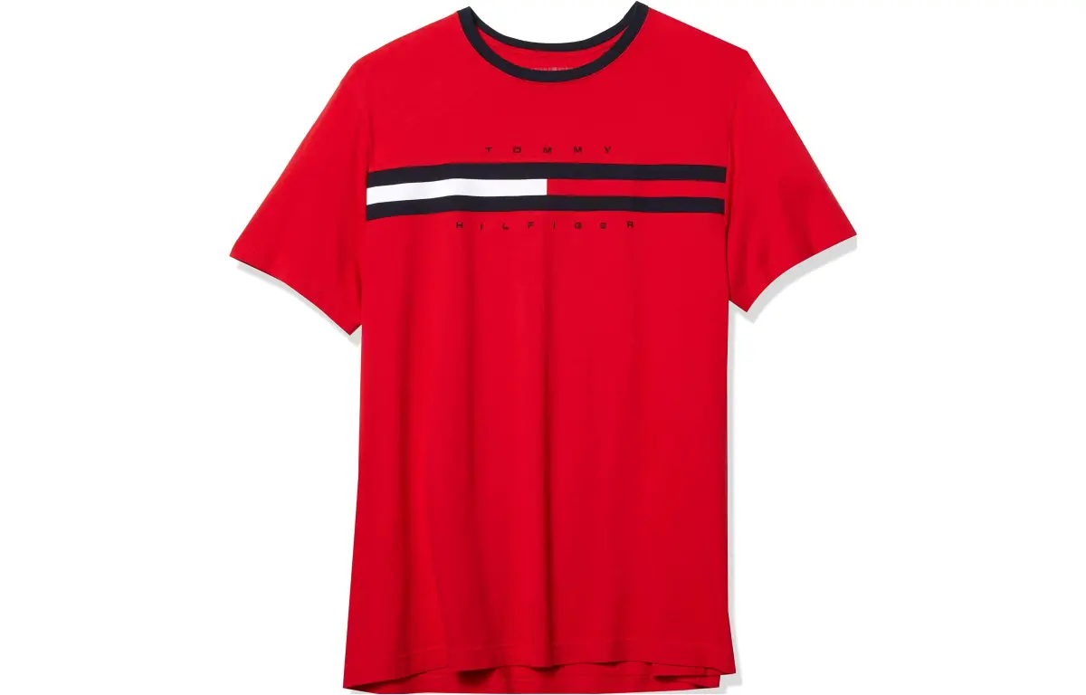 Tommy Hilfiger T-Shirts Men's Red Crew Neck Moderate