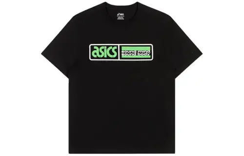ASICS T Shirts Unisex Black Crew Neck Moderate