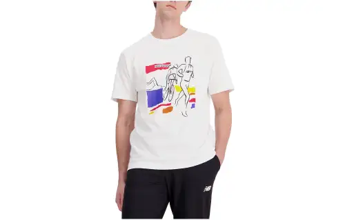 New Balance T Shirts Men's White Crew Neck Moderate Straight Fit