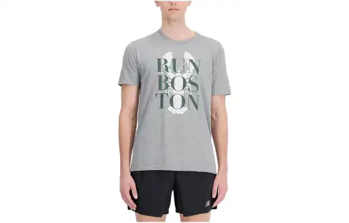 New Balance T Shirts Men's Gray Crew Neck Moderate Straight Fit