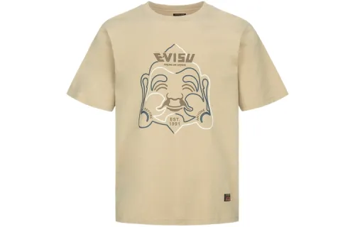 EVISU T Shirts Men's Apricot Crew Neck Moderate Straight Fit