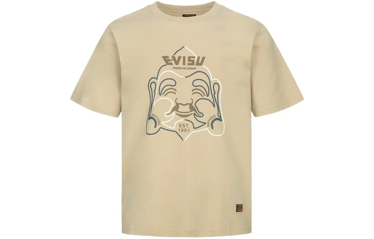 EVISU T Shirts Men's Apricot Crew Neck Moderate Straight Fit