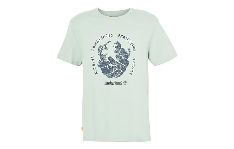 Timberland T Shirts Men's Light Green Crew Neck Moderate Straight Fit