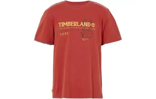Timberland T Shirts Men's Red Crew Neck Moderate Straight Fit