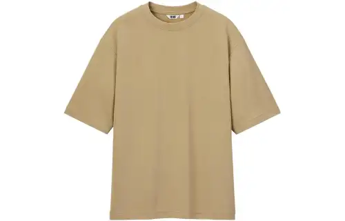 UNIQLO T Shirts Unisex Dark Beige Crew Neck Moderate Straight Fit