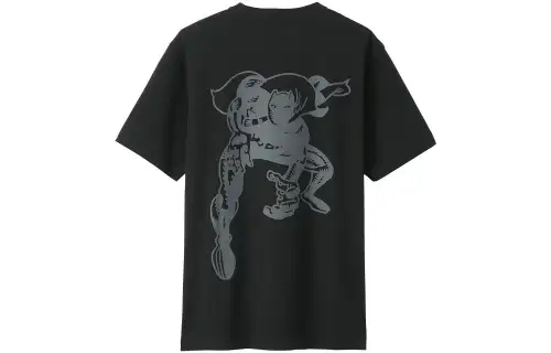 UNIQLO X MARVEL, Collaboration T Shirts Unisex Black Crew Neck Moderate Straight Fit