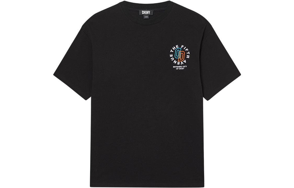 DKNY Слово Мать логотип печатает круглый воротник короткий рукав Футболка мужской стиль черный