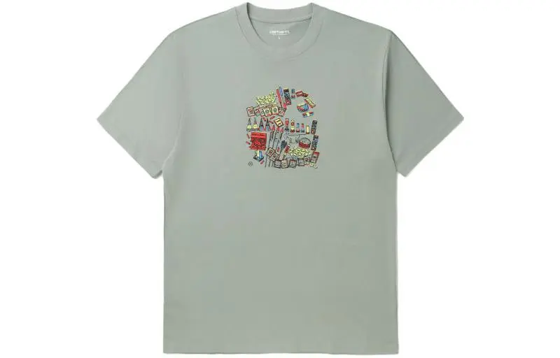 Carhartt WIP T-Shirts Men's Light Green Crew Neck Moderate Straight Fit