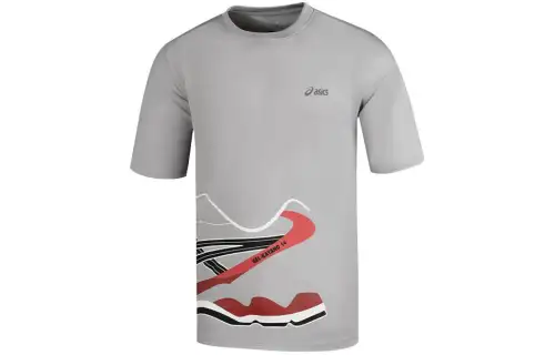 ASICS T Shirts Men's Gray Crew Neck Moderate Straight Fit