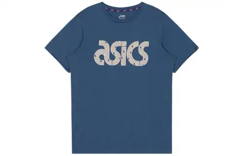 ASICS T Shirts Men's Dark Blue Crew Neck Moderate