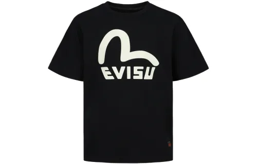 EVISU T Shirts Men's Black Crew Neck Moderate Straight Fit