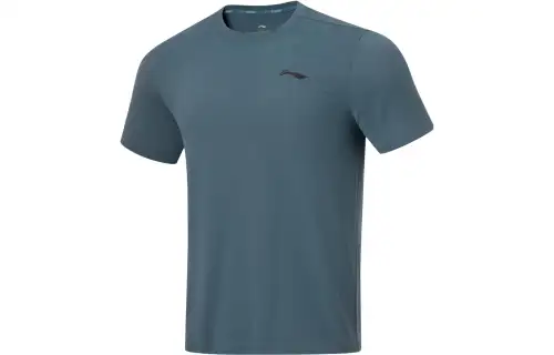 Li Ning Running Collection T Shirts Men's Nightfall Cyan Crew Neck Moderate Straight Fit