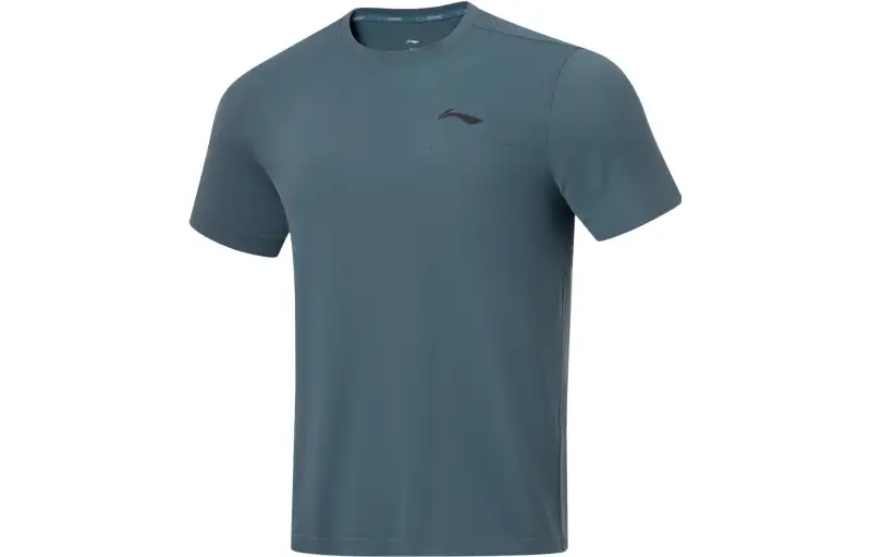 Li Ning Running Collection T Shirts Men's Nightfall Cyan Crew Neck Moderate Straight Fit
