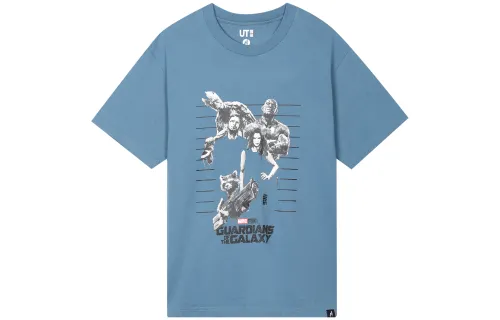 UNIQLO T Shirts Unisex Sky Blue Crew Neck Moderate Straight Fit