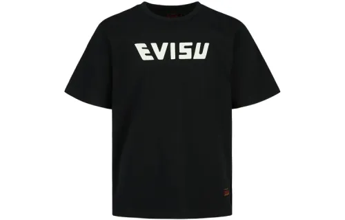 EVISU T Shirts Men's Black Crew Neck Moderate Straight Fit