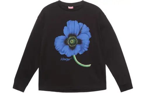 KENZO Poppy Flower Series T Shirts Men's Black Crew Neck Moderate Straight Fit