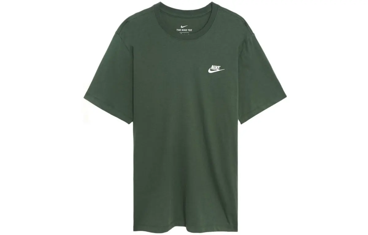 Nike T-Shirts Men's Army Green Crew Neck Moderate Straight Fit