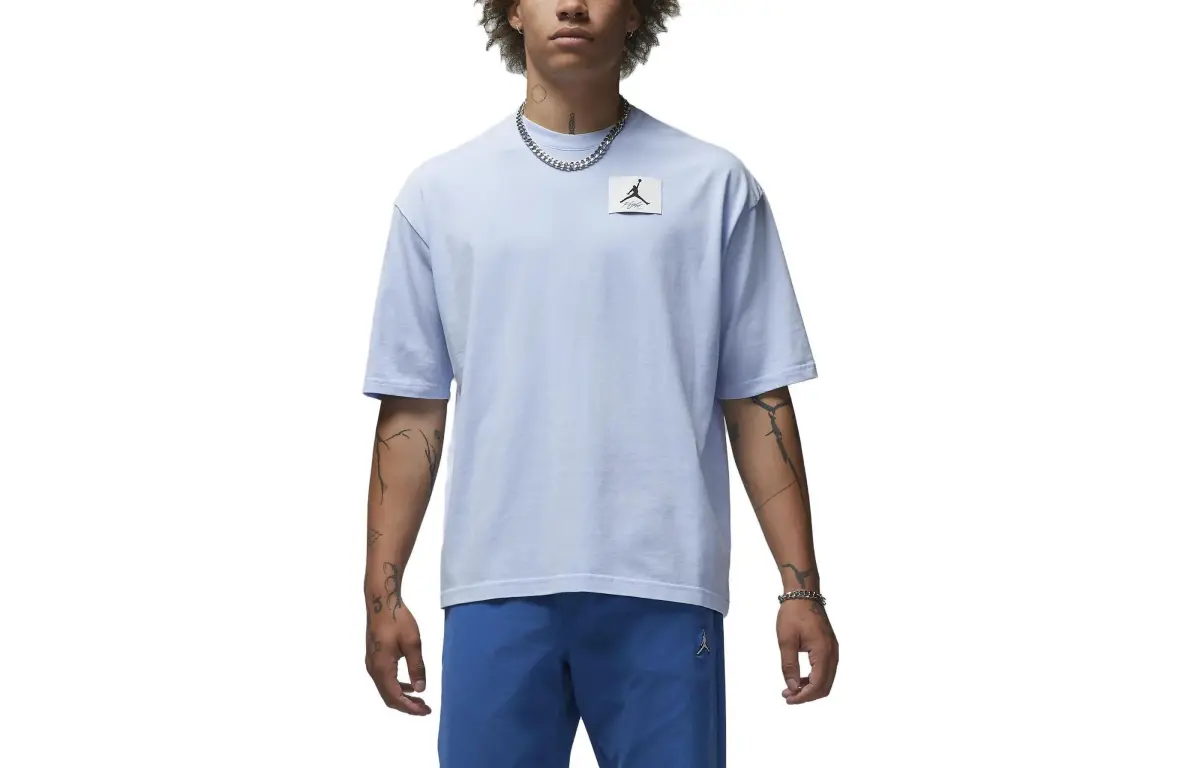 Jordan Flight Essentials T-Shirts Men's Sky Blue Crew Neck Moderate Straight Fit