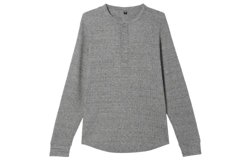 UNIQLO T Shirts Unisex Gray Henry Collar Moderate
