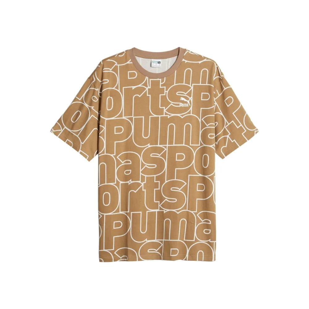 PUMA AOP T-Shirts Men's Dark Camel Crew Neck Moderate Straight Fit