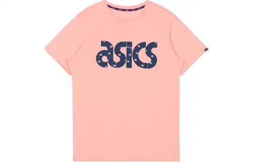 ASICS T Shirts Men's Pink Crew Neck Moderate