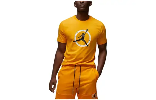 Jordan T Shirts Men's Orange Crew Neck Moderate Straight Fit