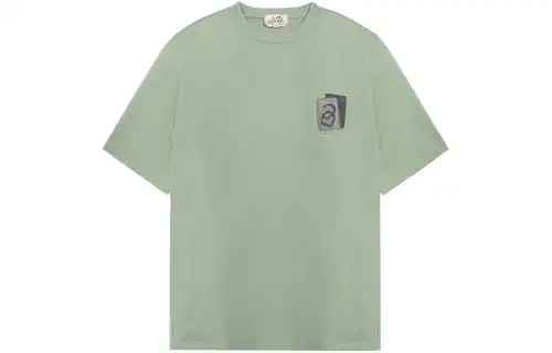 HERMES T Shirts Men's Aqua Blue Crew Neck Moderate Straight Fit