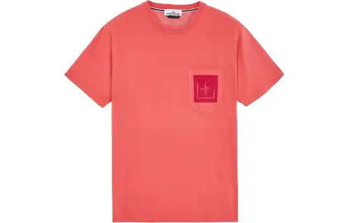 STONE ISLAND T Shirts Men's Red Crew Neck Moderate Straight Fit