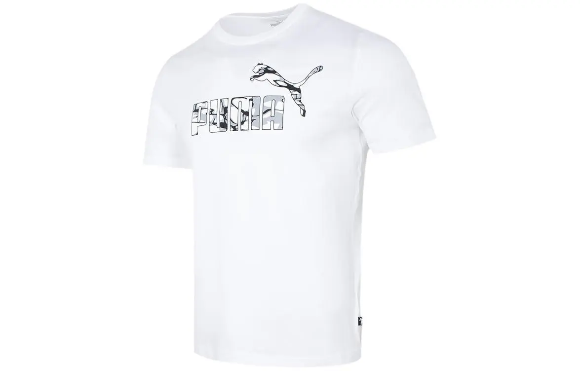 PUMA T-Shirts Men's White Crew Neck Moderate Straight Fit