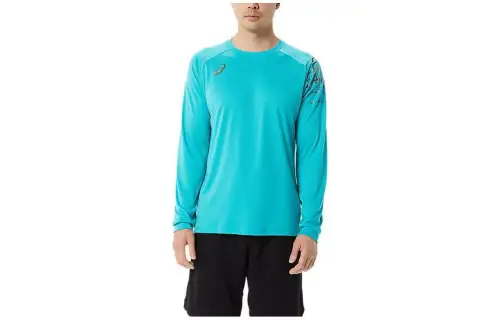 ASICS T Shirts Men's Sky Blue Crew Neck Moderate Straight Fit