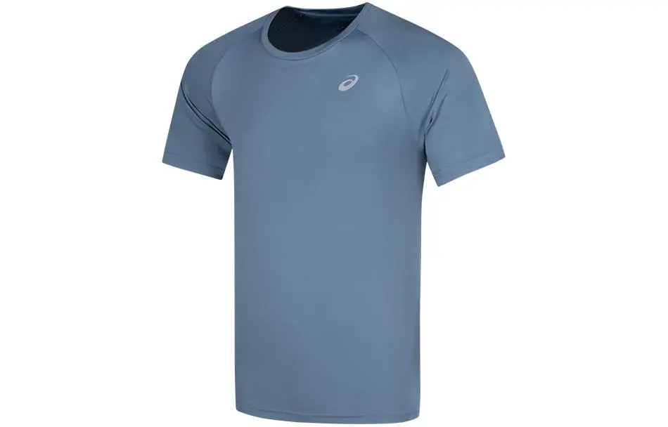 ASICS SS T-Shirts Men's Gray Blue Crew Neck Moderate Straight Fit