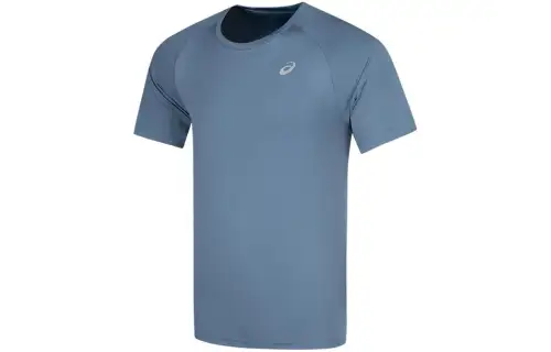 ASICS SS T Shirts Men's Gray Blue Crew Neck Moderate Straight Fit