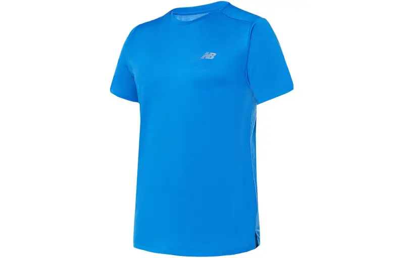 New Balance Sport Essentials T Shirts Men's Blue Crew Neck Moderate Straight Fit